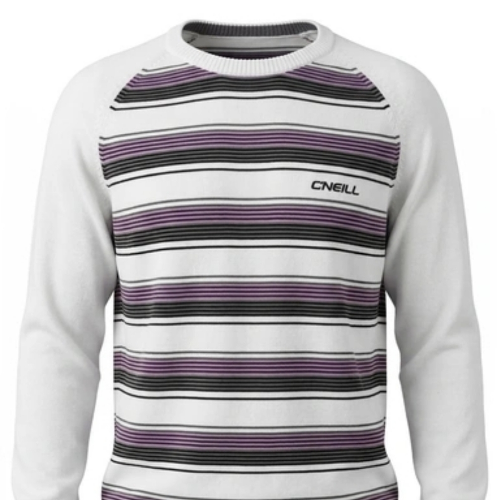 O'Neill White & Purple Striped Crewneck Sweater